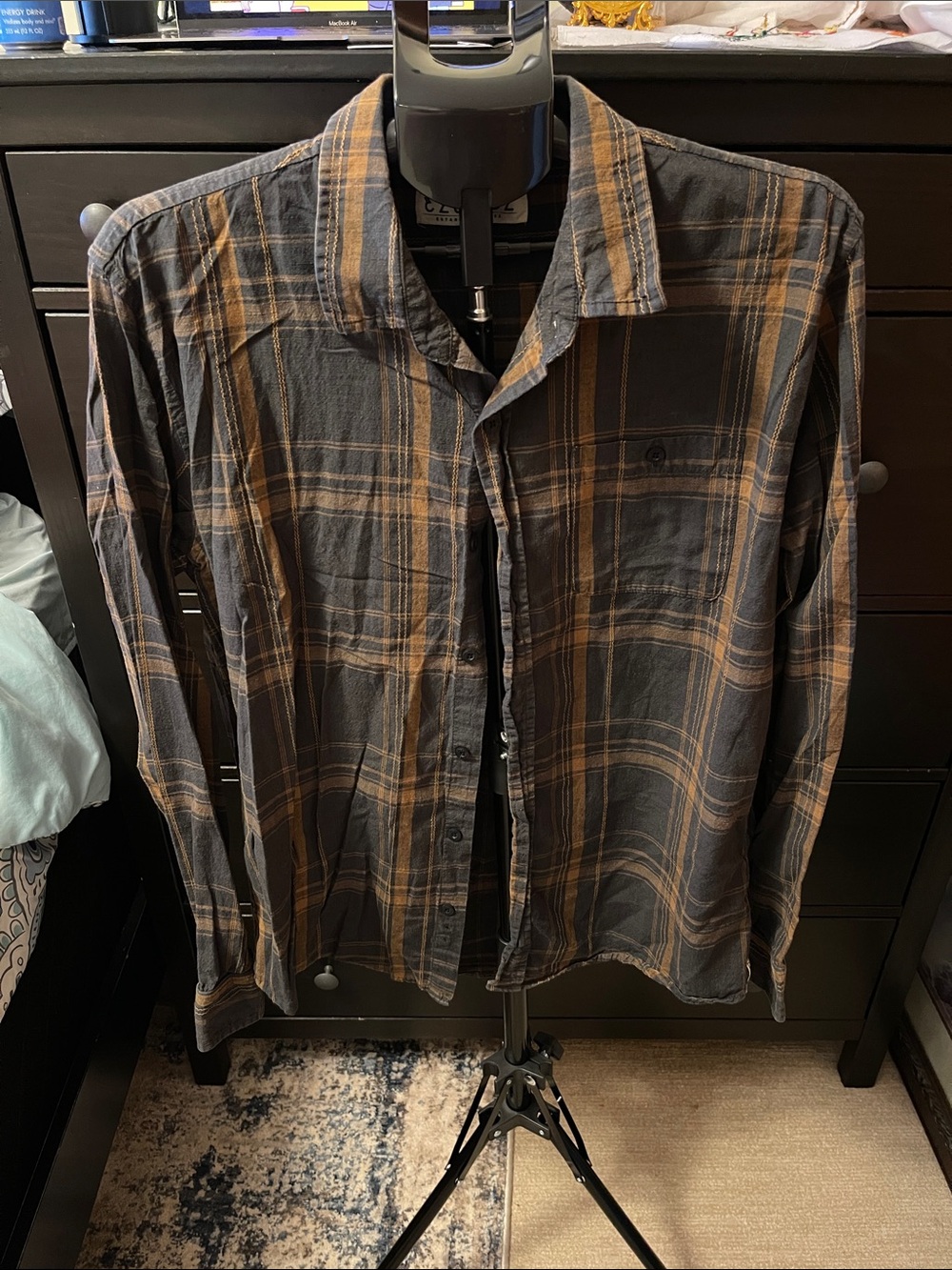 Ezekiel Black and Brown Plaid Button-Down Shirt